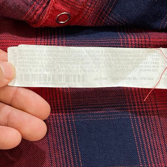 ZARA Basic Men’s Flannel Shirt XL – Red Navy Plaid Button Down - Picture 13 of 13